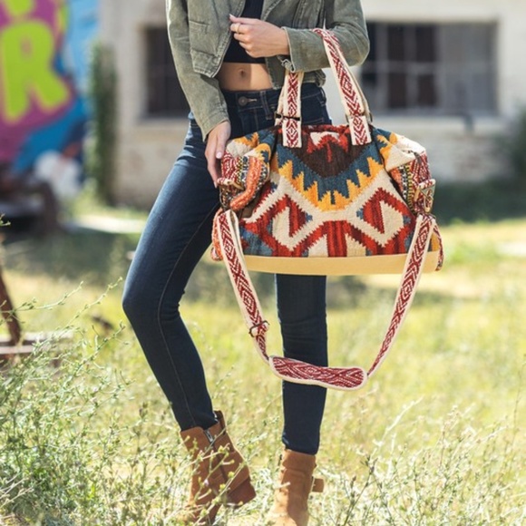 SOLD OUT Handmade Neo Boho Chic Navajo Western Multicolor Weekender Duffle Bag - Picture 5 of 8